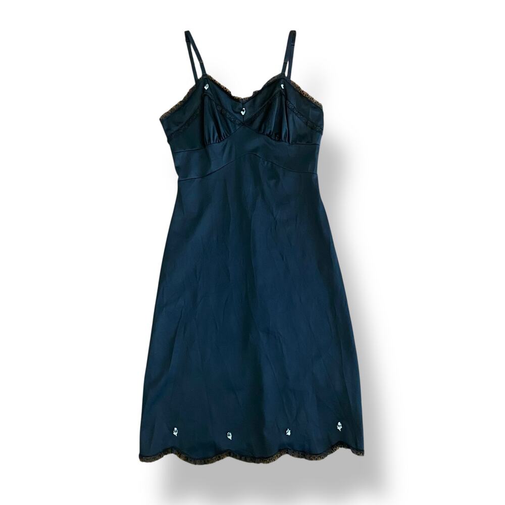 Henson Kickernick Black Vintage Satin Lace Slip Dress Size 11‎ Boho, Indie